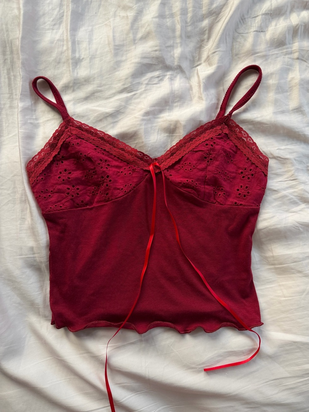 Thrifted Red Embroidered Cami